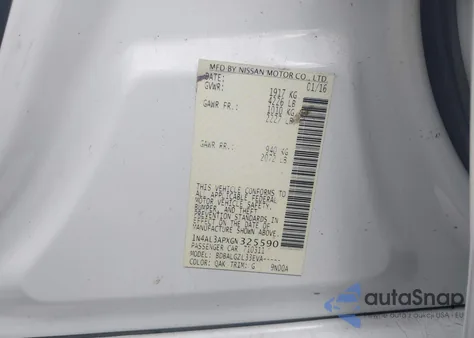 2016 Nissan Altima 2.5/2.5 S/2.5 Sl/2.5 Sr/2.5 Sv z USA, uszkodzony, nr VIN 1N4AL3APXGN325590